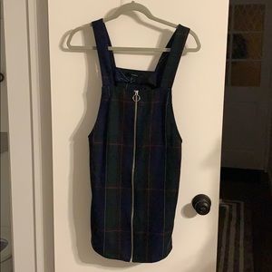 Forever 21 Dark Plaid Mini Zip Overall Fall Winter Layering Dress S
